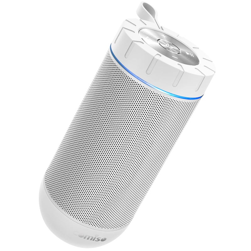 comiso X26 Bluetooth Speaker, IPX4 Waterproof Speakers 360Â° HD Surround Sound with Punchy Bass, Wireless Dual Pairing, 24H Playtime, Portable Speaker for Shower, Home, Outdoor, Camping, Beach-White - Image 1